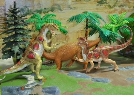Carnegie Safari Dilophosaurus pair Schliech Plateosaurus