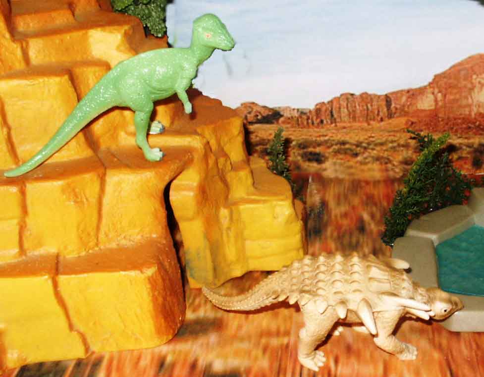 he Jasman Diorma set Pachycephalosaurus Schleich Edmontonia. The mountains are from the Marx playset. Plants custom made by Fred Hinojosa. 