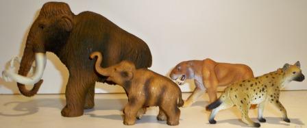 Mojo adult and baby mammoth with a Smilodon plus Hyena